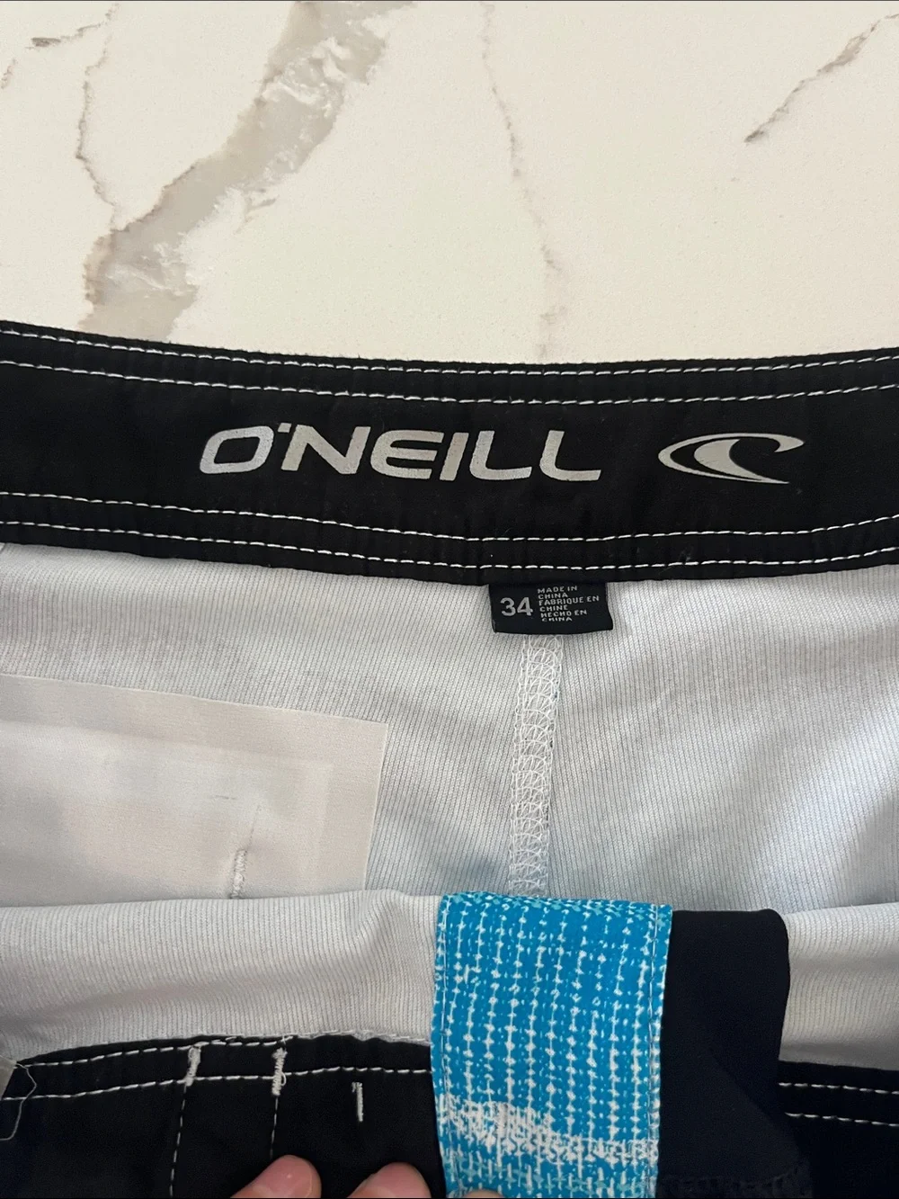 O'Neill Men's Teal and Gray Striped Board Shorts